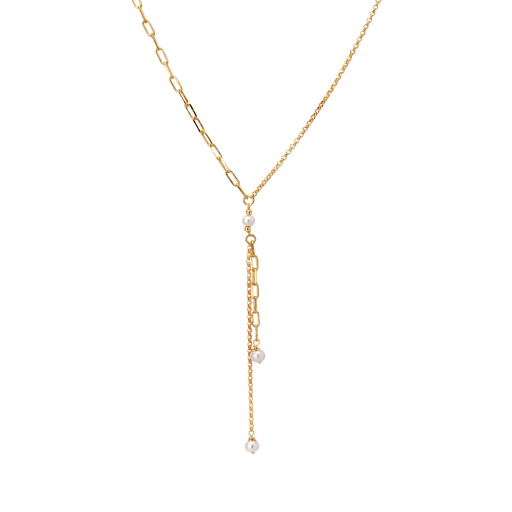 Pearl and Gold Lariat Necklace
