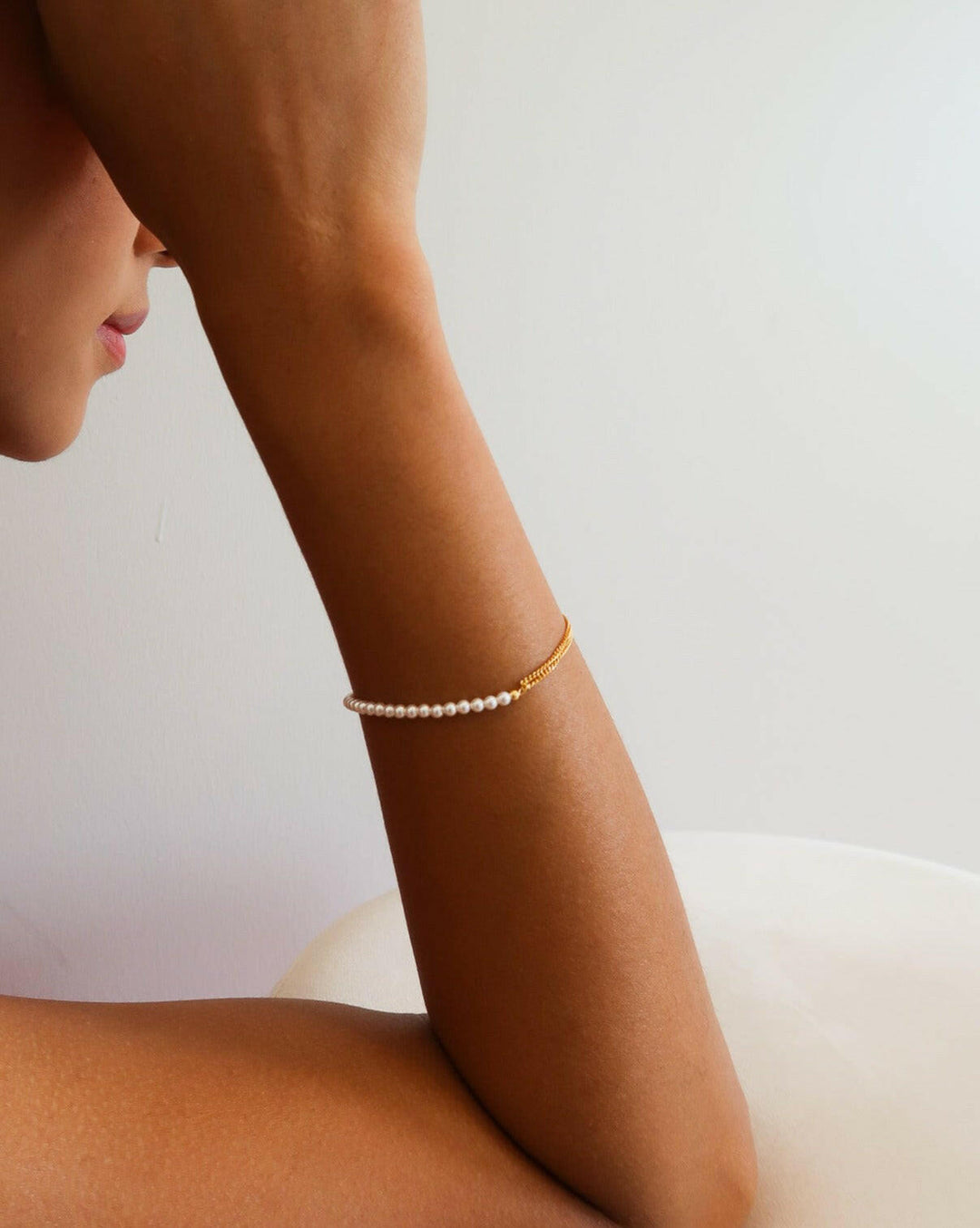 Half Pearl and Double Chain Bracelet