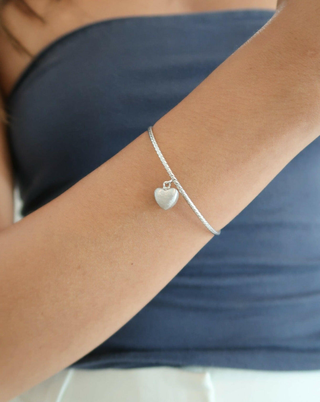 Silver Puffy Heart Bangle