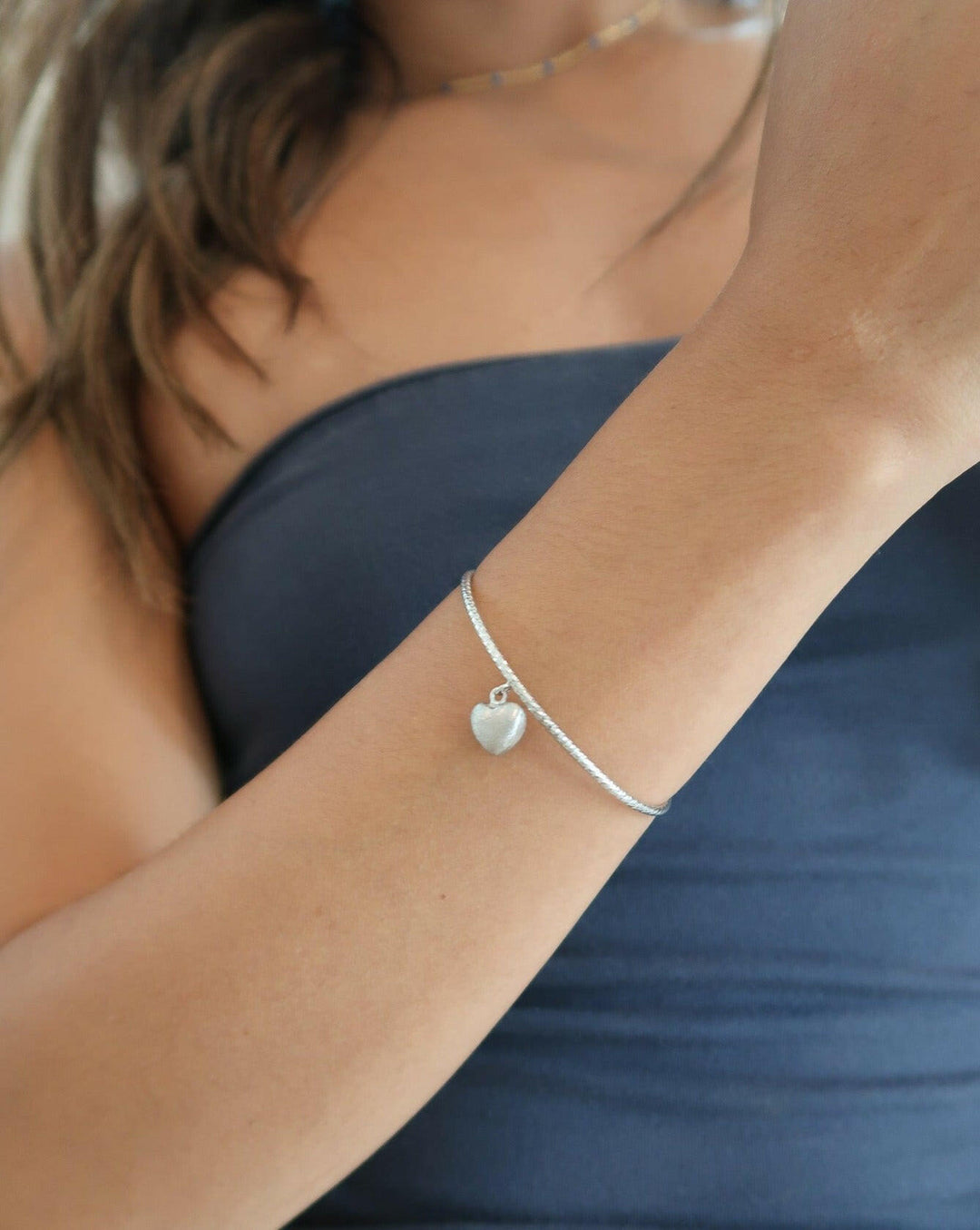 Silver Puffy Heart Bangle