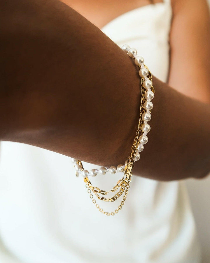 Pearl and Gold Multi Strand Bracelet