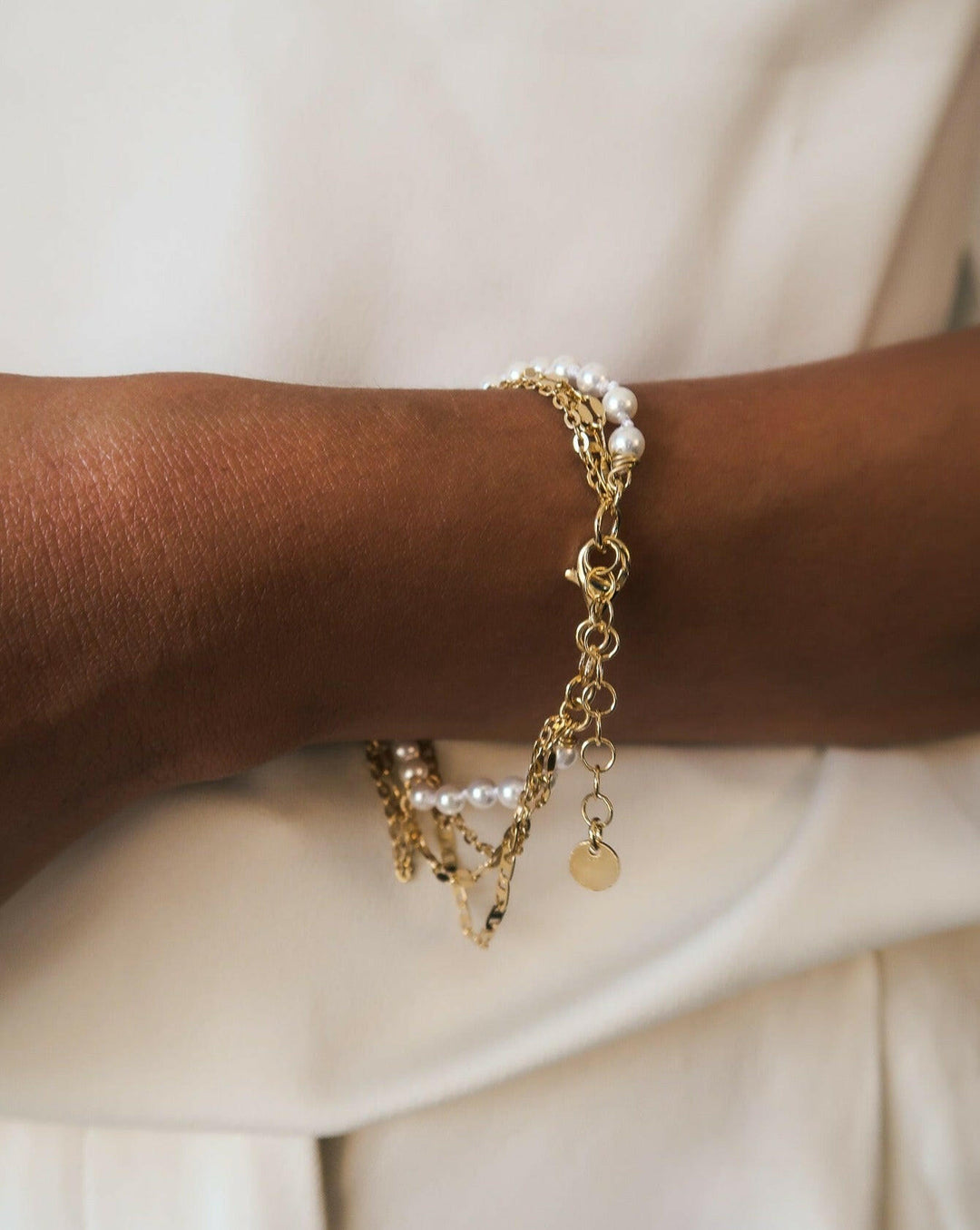 Pearl and Gold Multi Strand Bracelet