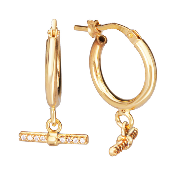 Gold and Stones Toggle Earrings