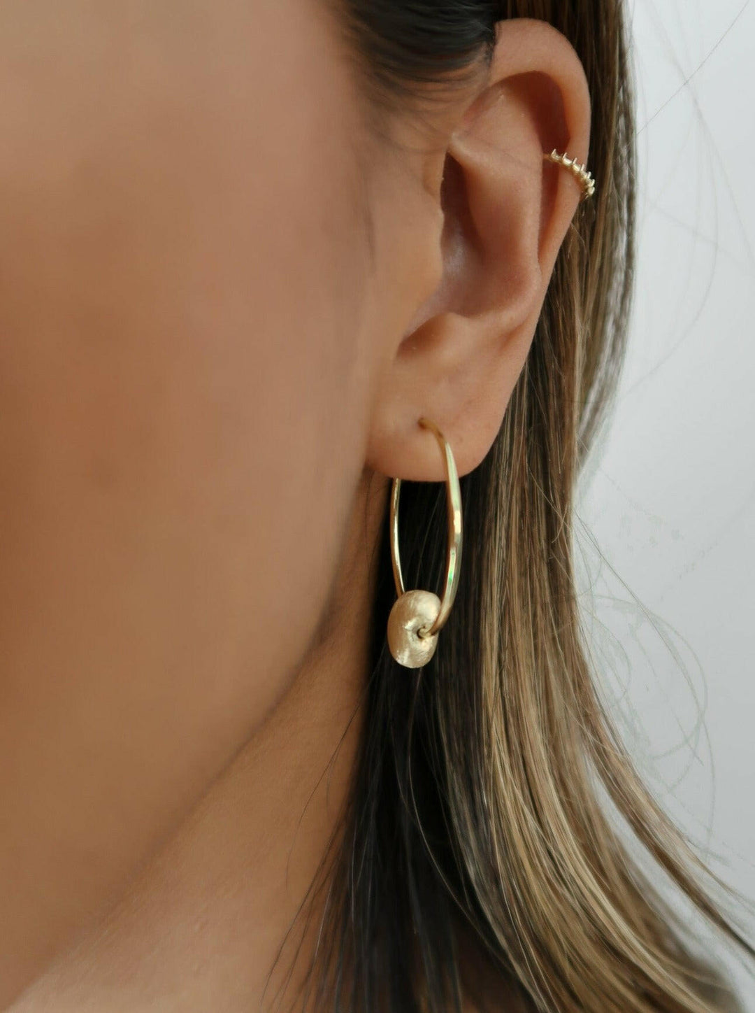 Gold Puffy Heart Charm Hoops