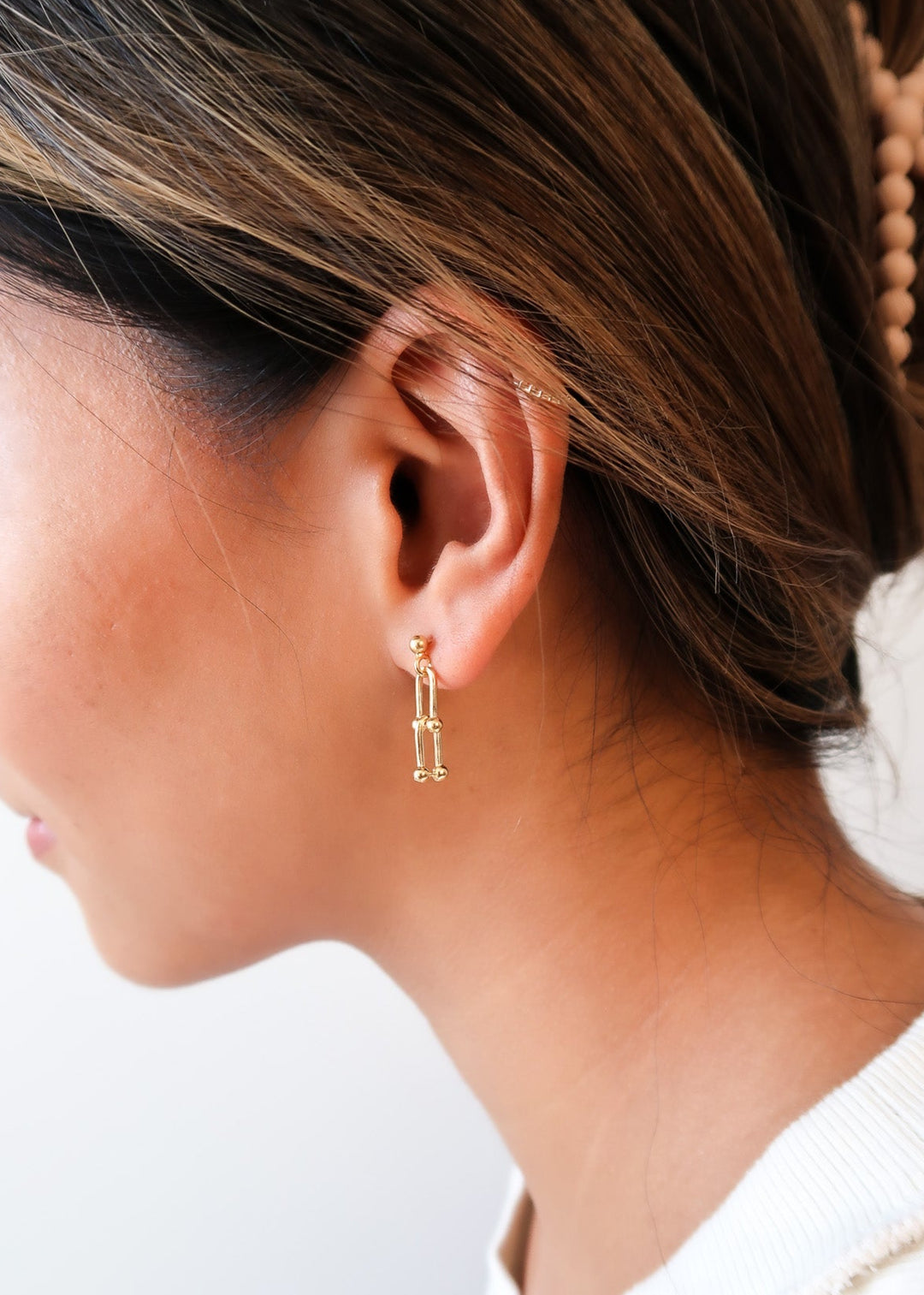 double u-link gold earrings, modern dainty gold link earrings